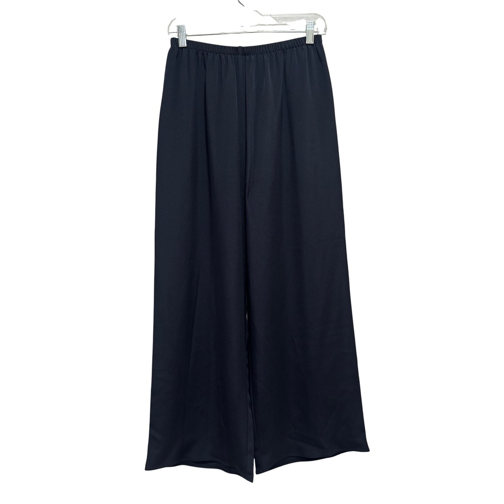 Peter Cohen Wide Leg Pants Women Large Navy Blue 100% Silk High Rise Minimalist